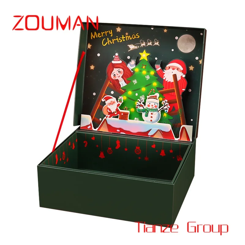 Árbol de Navidad personalizado, cajas de papel 3D Pop-up, flip open, caja de embalaje de regalo de Navidad para decoración de Navidad