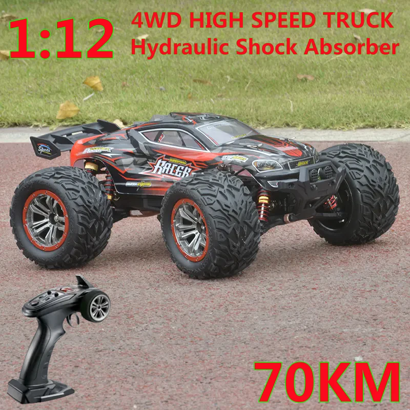 70KM/H 1/12 Large 4WD Off-Road High Speed Remote Control Truck Waterproof Hydraulic Shock Absorber Racing Drift RC Car Truck Toy