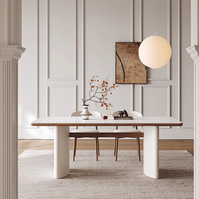 

Nordic White Modern Dining Table Long Minimalist Rectangular Design Kitcjen Dining Table Space Saving Mesa Furniture For Home