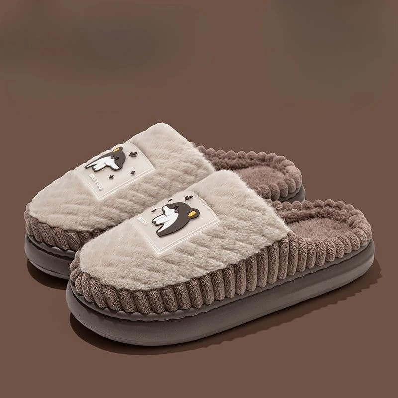 Cute Dolphin Plush Slippers Winter Warm Fleece Lined Closed Toe Indoor Home Shoes Unisex Cozy House Slippers for Men Women
