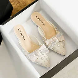 Summer New Shoes for Women Slipper Girl Crystal Bowknot Outdoor Bling Casual Sandals Girl Heels Mules Shoes