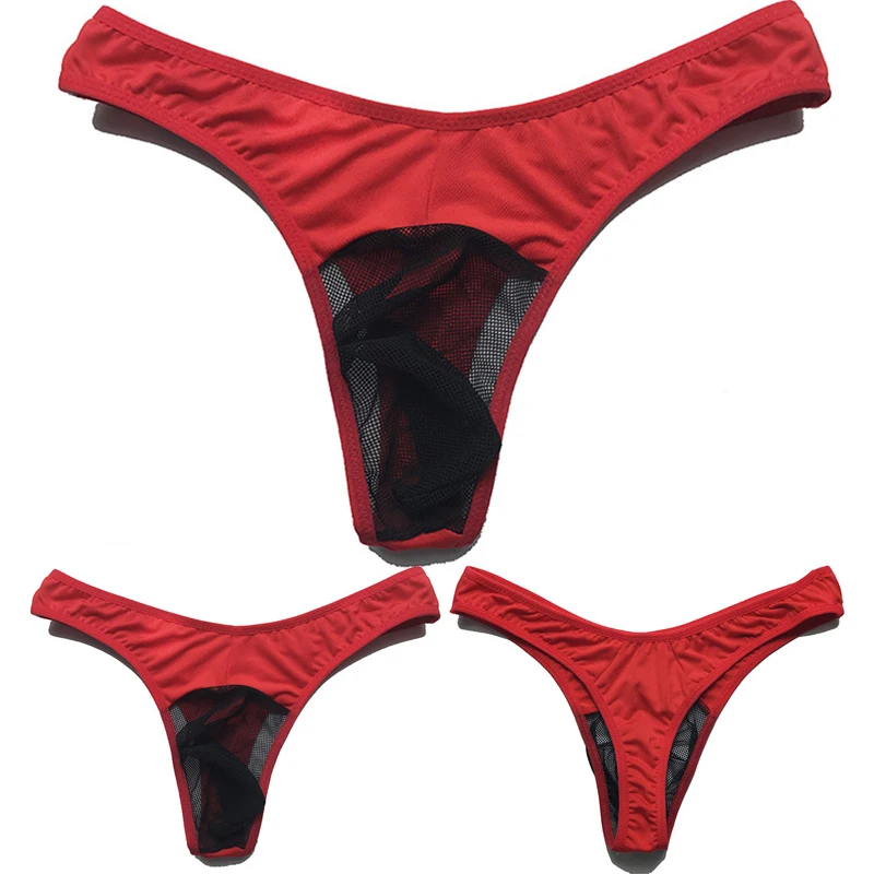 Calzoncillos transparentes ahuecados de cintura baja para hombre, Tanga transpirable con parte trasera en T, Bikini, lencería de retazos en forma de