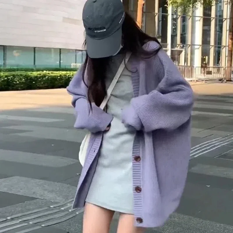 

Lazy Style Single Breasted Knitted Cardigan New Korean Version Loose Korean Version Commuting Sweater Jacket Top