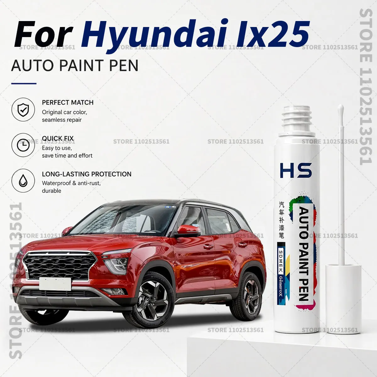 

For Hyundai Ix25 Automotive Touch Up Paint Pen – Restore Car Paint & Remove Scratches Teal blue Red Polar White Black Ebony
