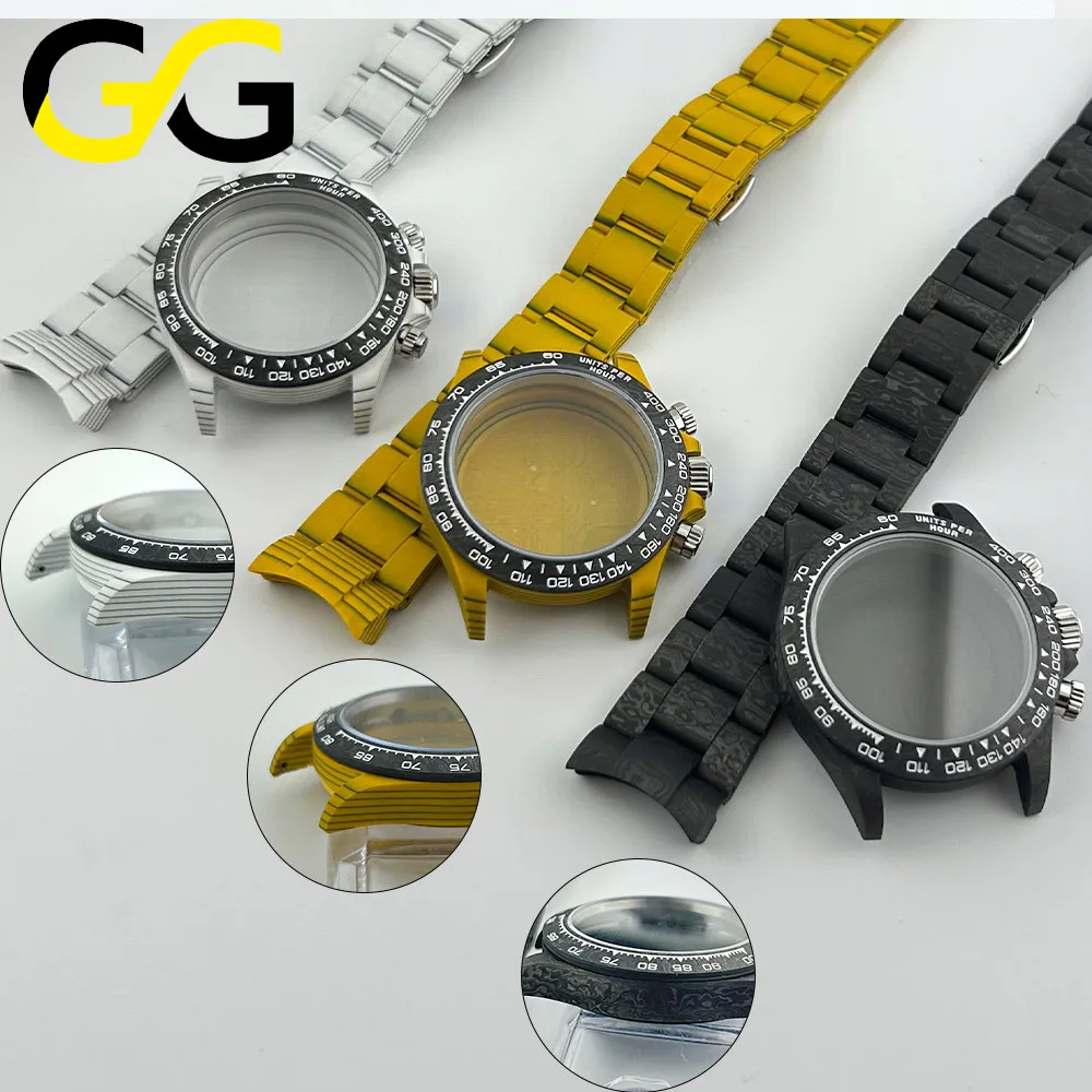 38mm Carbon Fiber Daytona Watch Case Band Carbon Bezel 3ATM Waterproof Premium Fit SL4801 Dandong 4130 Movement Mod Accessories