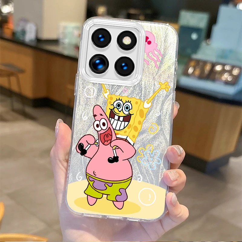 Cute S-SpongeBobs Cartoon Gradient Phone Case for Xiaomi Poco X6 X3 F6 M6 M4 Pro C61 13T 14T 11 Lite Hard Shockproof Matte Cover