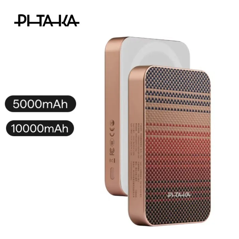 

Магнитный Power Bank PITAKA 5000/10000 мАч, ультратонкий портативный, с беспроводной зарядкой Magsafe 15 Вт, быстрая зарядка, из арамидного волокна, для телефона
