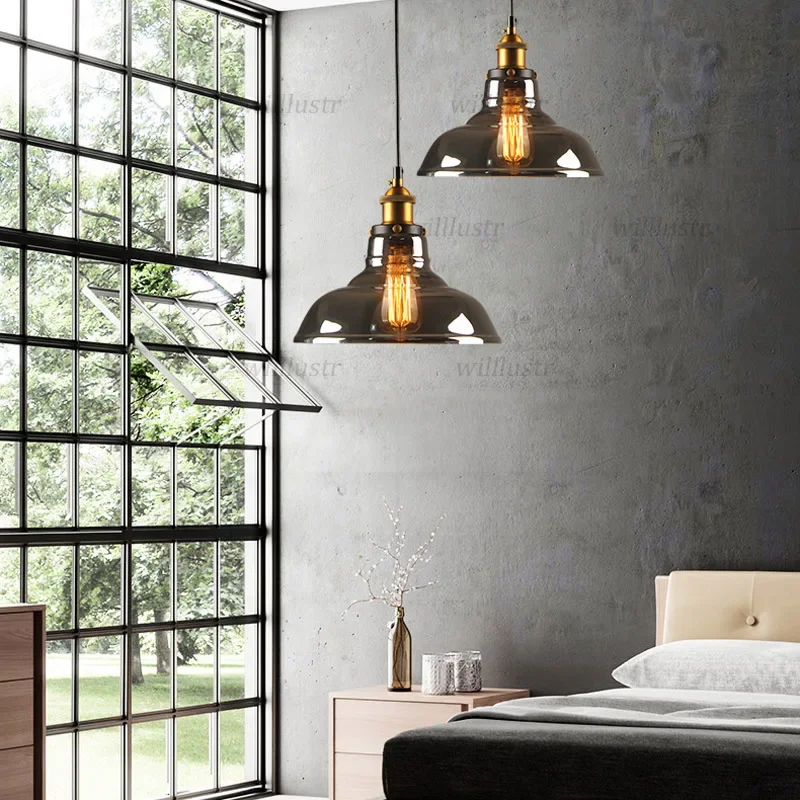 

Creative Smoke Amber Pendant Lamp Retro Glass Suspension Light Hotel Bar Shop Cafe Dinning Room Hanging Ceiling Chandelier