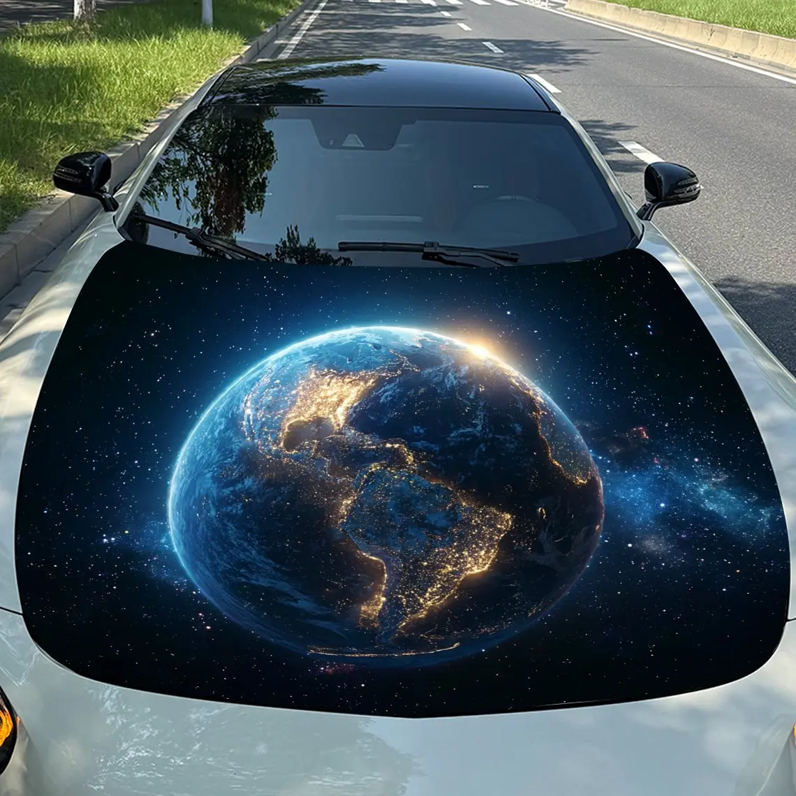 

Space Earth Design Car Hood Wrap Colorful Vinyl Waterproof Sticker For Trucks, Decorative Bonnet Graphics And Auto Accessories H