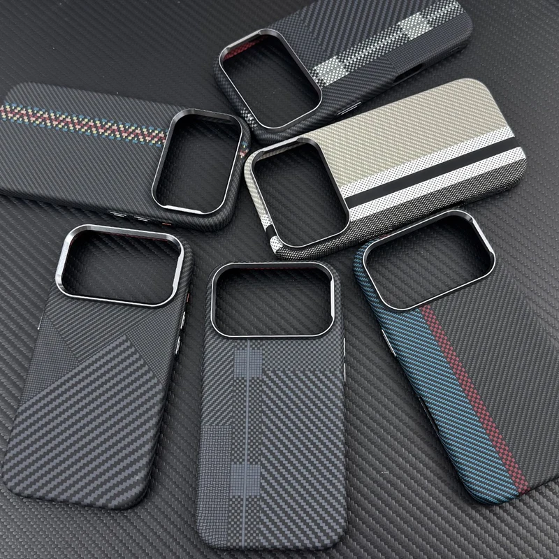 Carbon Fiber Texture Magsafe Armor Case For iphone 17 17Pro Max 16 Pro 15 14 13 Ultrathin Alloy Lens Wireless Charge Hard Cover - náhled 6