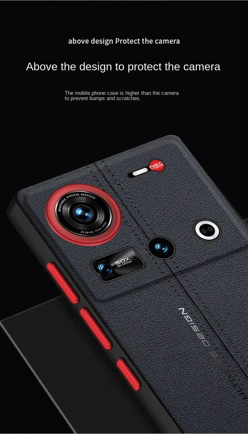 Etui na telefon ZTE Nubia Z70S Ultra Z70 Ultra, cienka osłona ochronna, gładka skóra, styl z przeszyciami na środku, czerwone, podwyższona ochrona obiektywu. — zdjęcie produktu 6