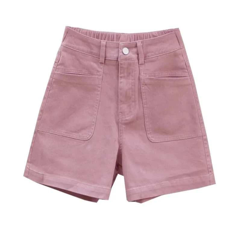

Women's High Waist Pink Denim Shorts Loose Straight Leg Casual Summer Hot Pants
