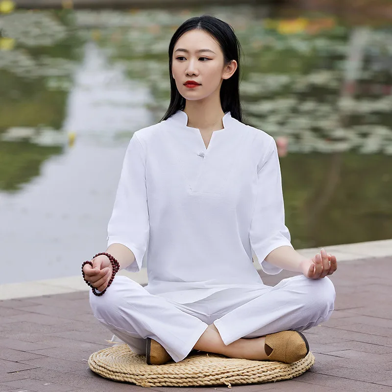 

Women Tai Chi Uniform Cotton Kung Fu Costume Yoga Chinese Style Zen Meditation Casual Long Sleeve Morning Excerises Outfit Linen