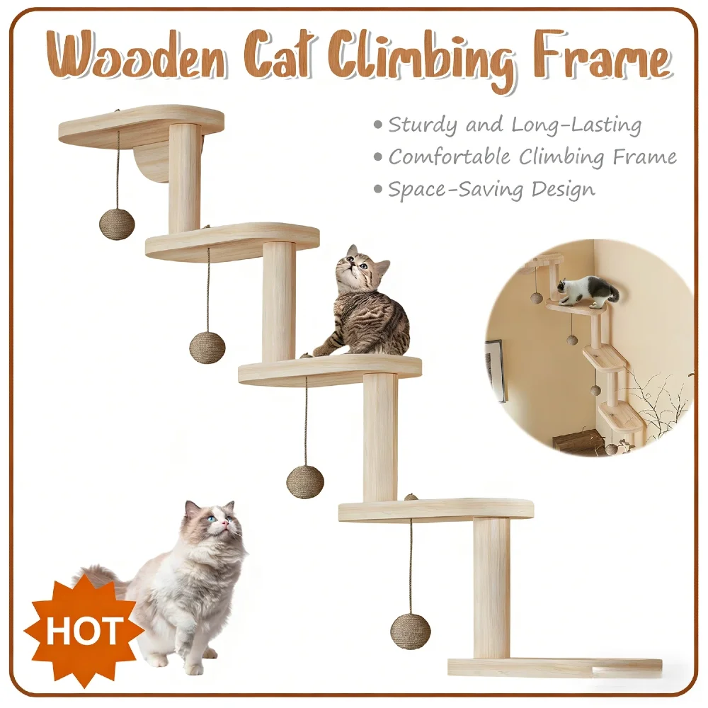 

Wooden Cat Climbing Shelf Wall Mounted 5 Step Ladder Corner Frame with Hardware Sturdy 12kg Capacity for Sleeping Playing Climbi