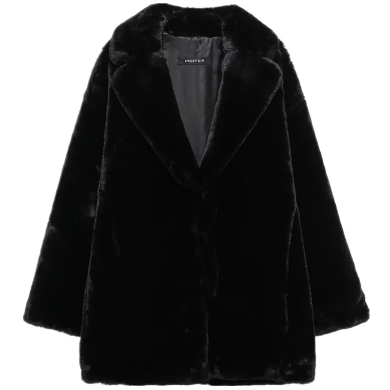 

Autumn Winter New Arrival Women's Long Sve Faux Fur Effect Coat Jaet Loose Fit Versatile Sle Other Material 00%