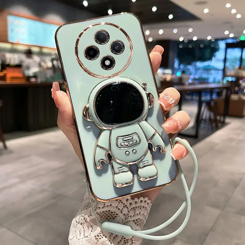 Astronaut Case For OPPO Reno 12 F Luxury Electroplating TPU Soft Back Cover For OPPO Reno12 F Cute Shockproof Bumper Funda