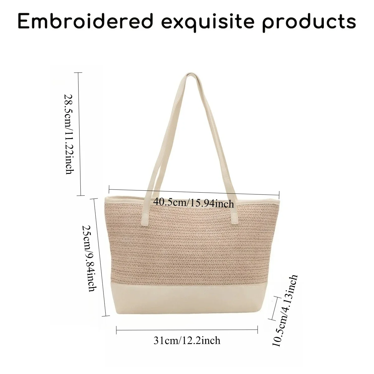 Personalized Embroidered Name Straw Tote Bag Custom Woven Beach Handbag, Large Capacity Summer Shoulder Purse Ladies Casual