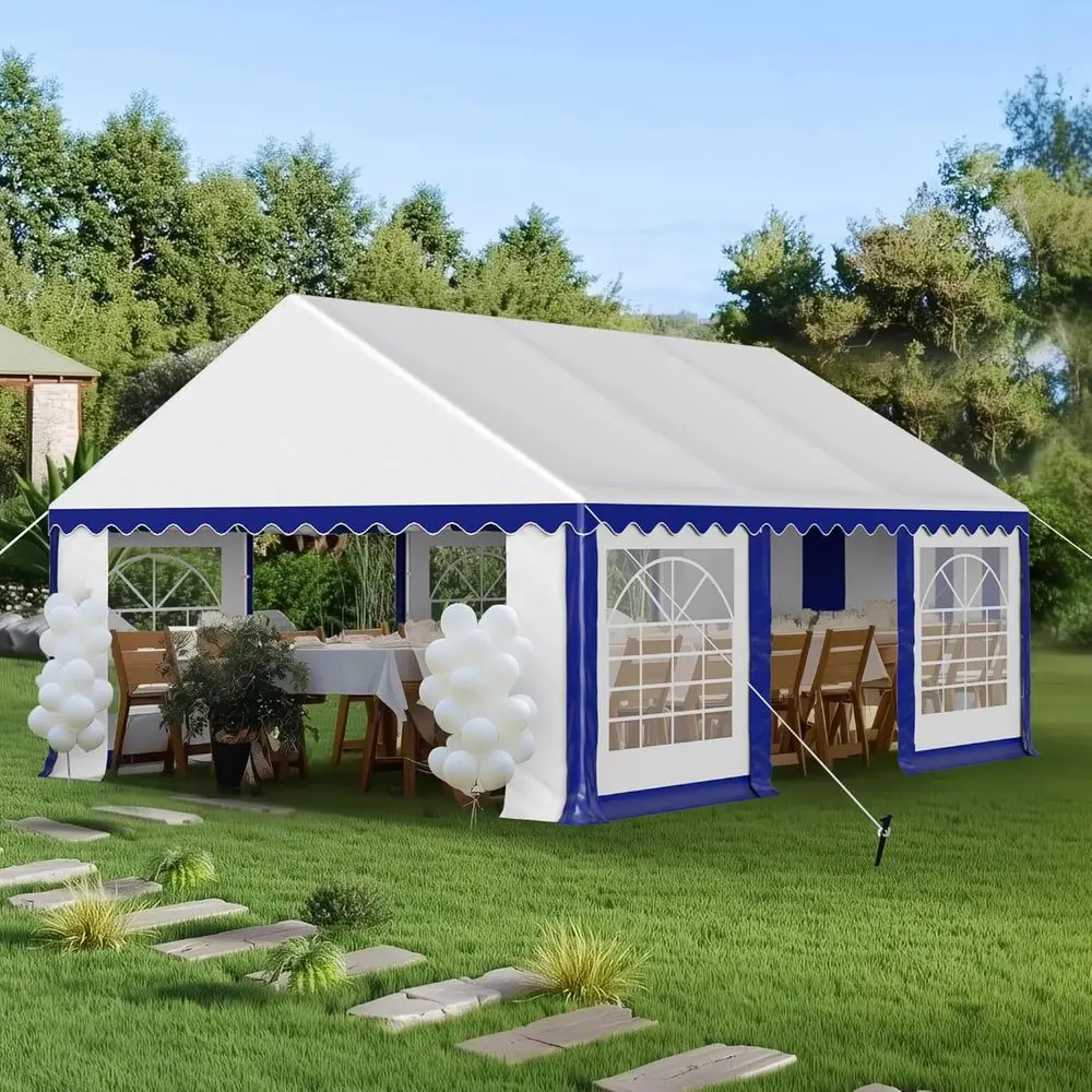 

Large Outdoor Wedding Tent with Removable Walls, Blue, for Heavy-Duty Events and Garden Parties