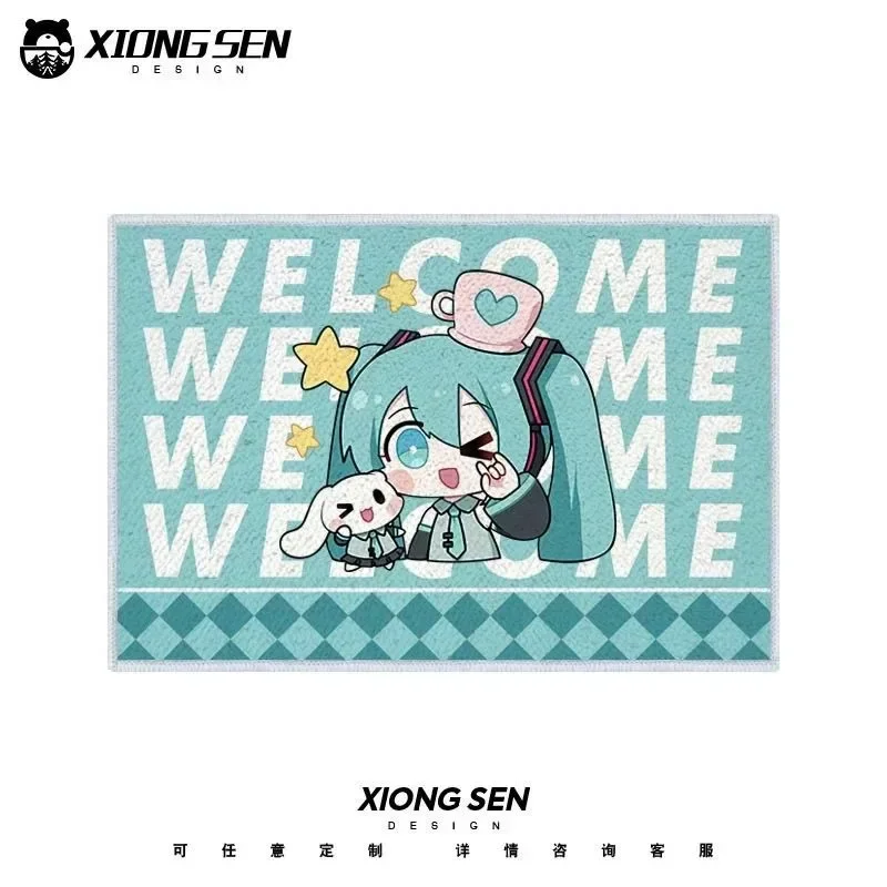 Cartoon Anime Hatsune Miku carpet short velvet thickened bedroom living room entrance foot mat rectangular bedside blanket