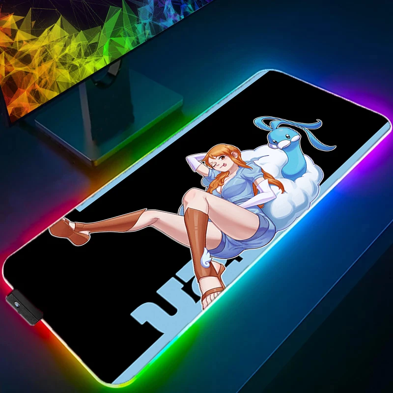 

RGB LED Mouse Pad PC Accessories Mouse Mat Office Desk Mat One Piece Nami Computer Gamer Mousepad Rubber Keyboard Pad Tablet Pad
