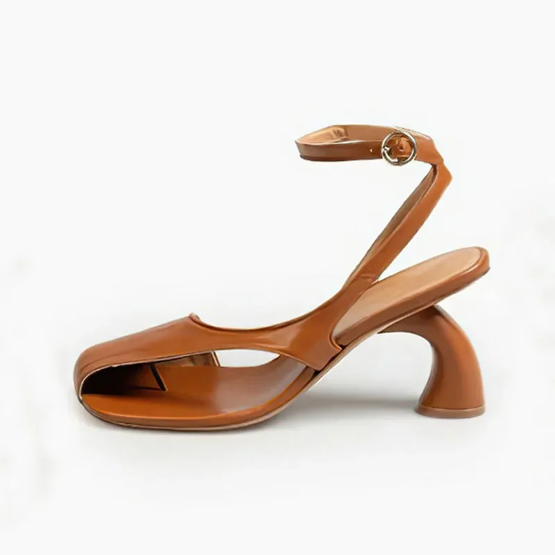 

Arden Furtado 2024 Summer Square Toe Pinch Toe Special-shaped High Heel Word-cingulate Closed Toe Sandals Extra Large Size