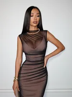 CNYISHE Mesh Sheer Unlined O Neck Tank Sleeveless Bodycon Skinny Women Dresses Solid Sexy Clubwear Female Outfits Hip Wrap Robes - Image 5