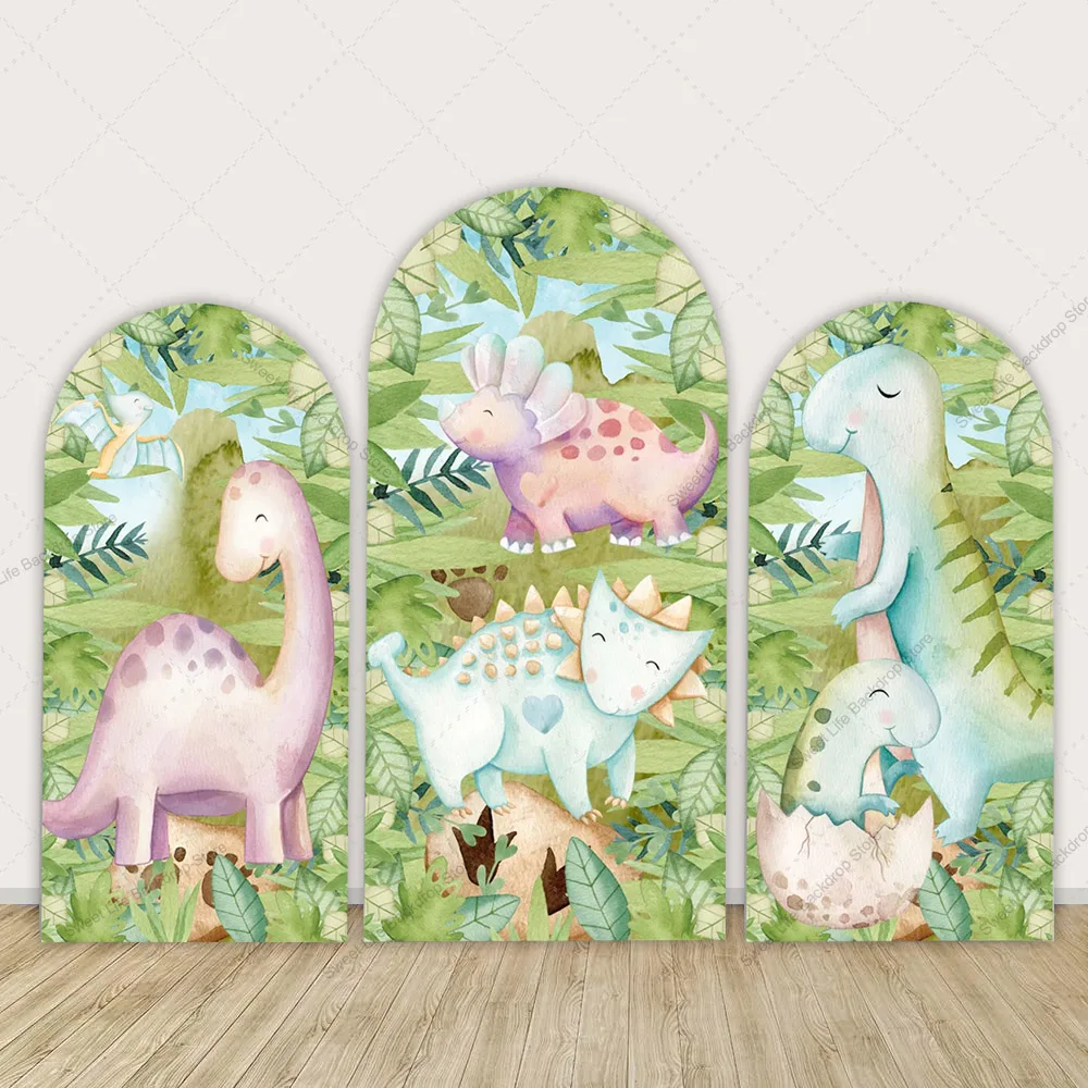 

Cute Cartoon Dinosaur Chiara Arch Backdrop Cover Baby Shower Party Arch Background Photoshoot