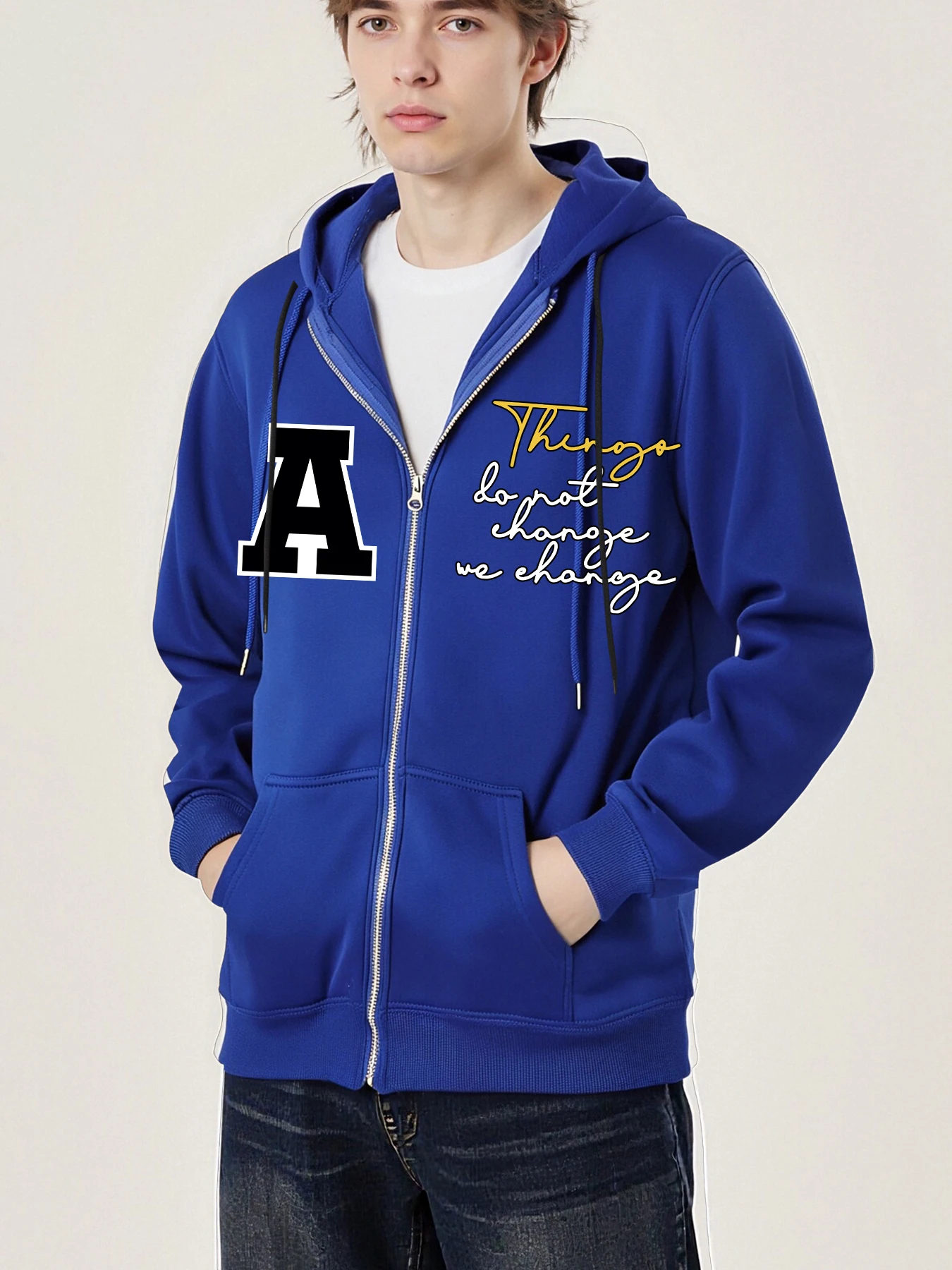 

Мужская куртка на молнии с художественным словом и буквенным принтом, модная свободная одежда, повседневные флисовые толстовки унисекс, осенний спортивный костюм в стиле ретро