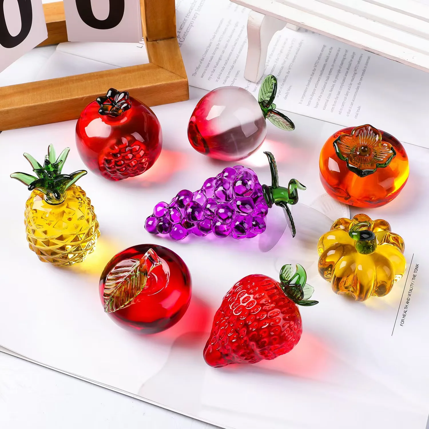 Pisapapeles de fruta de cristal con diamante, piedra Natural, artesanías de vidrio, recuerdo, decoración del hogar, adorno de mesa, figuritas de fruta, regalo