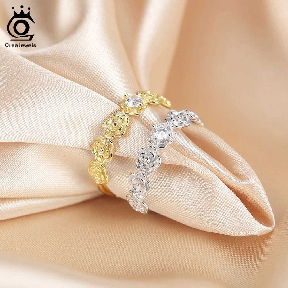 

ORSA JEWELS Trendy Flower Cubic Zirconia Ring for Women Adjustable Statement 925 Silver Accessories Daily Wear Jewelry APR41