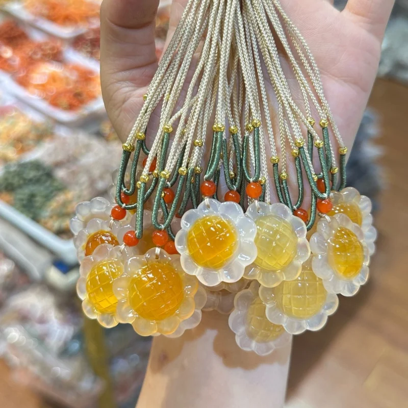 Colgante de Ágata Lychee Jelly White Moonlight, Colgante de Calcedonia de Jade Helado, Amuleto de la Paz del Buda Sonriente, Etiqueta de Serenidad, Auspicioso