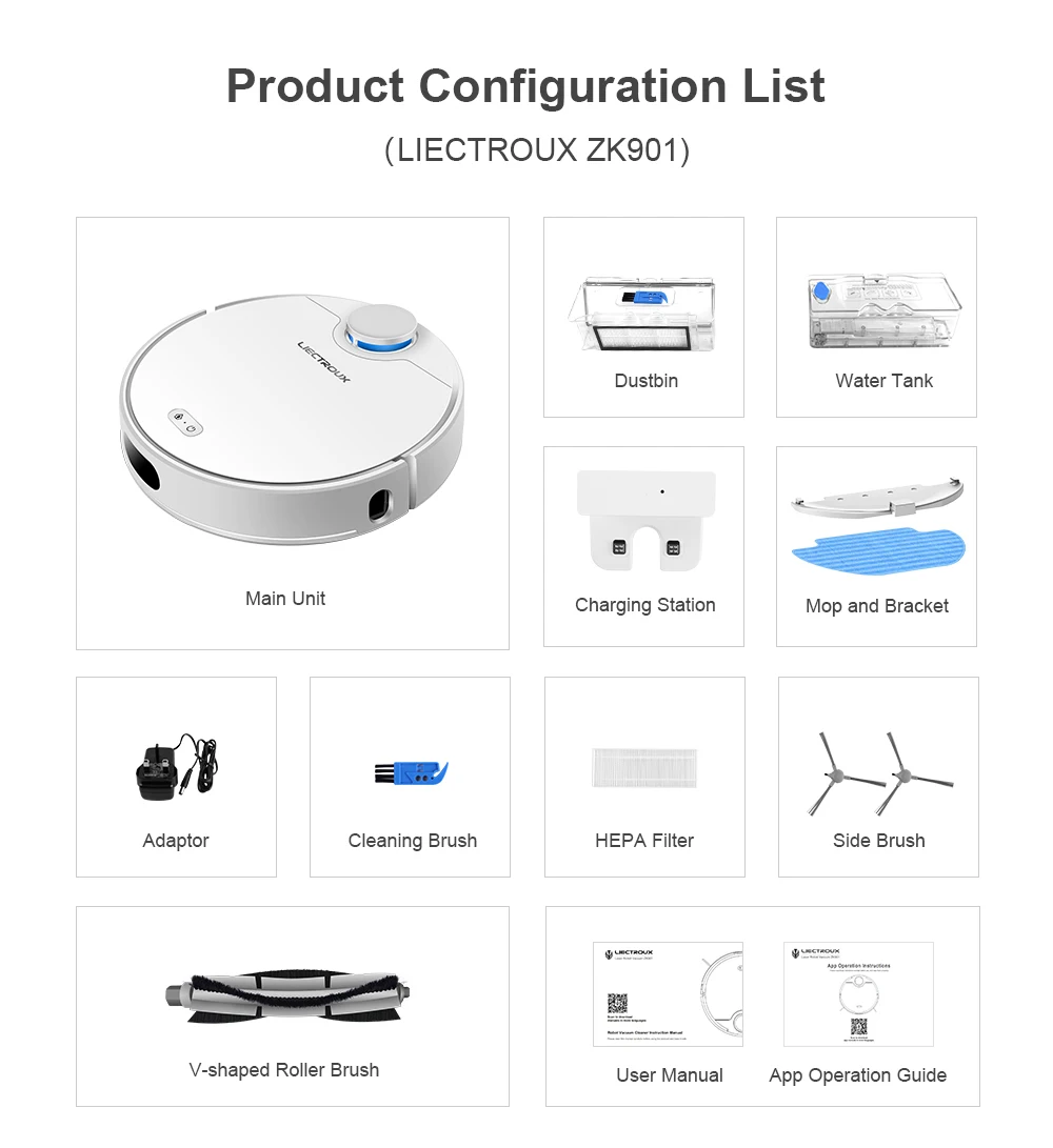 Robot Vacuum Cleaner Pintar 4000Pa, Otomatis Membersihkan Lantai dan Karpet, dengan Navigasi Laser