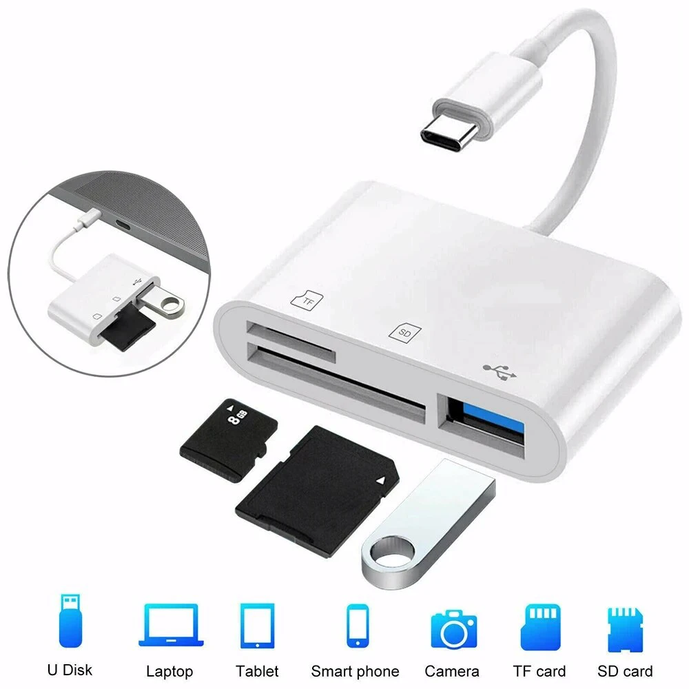 All-In-1 USB Hub Docking Station Memory Card SD TF Card Reader USB-A Cable Splitter USB-C OTG Adapter for iPhone iPad Macbook PC
