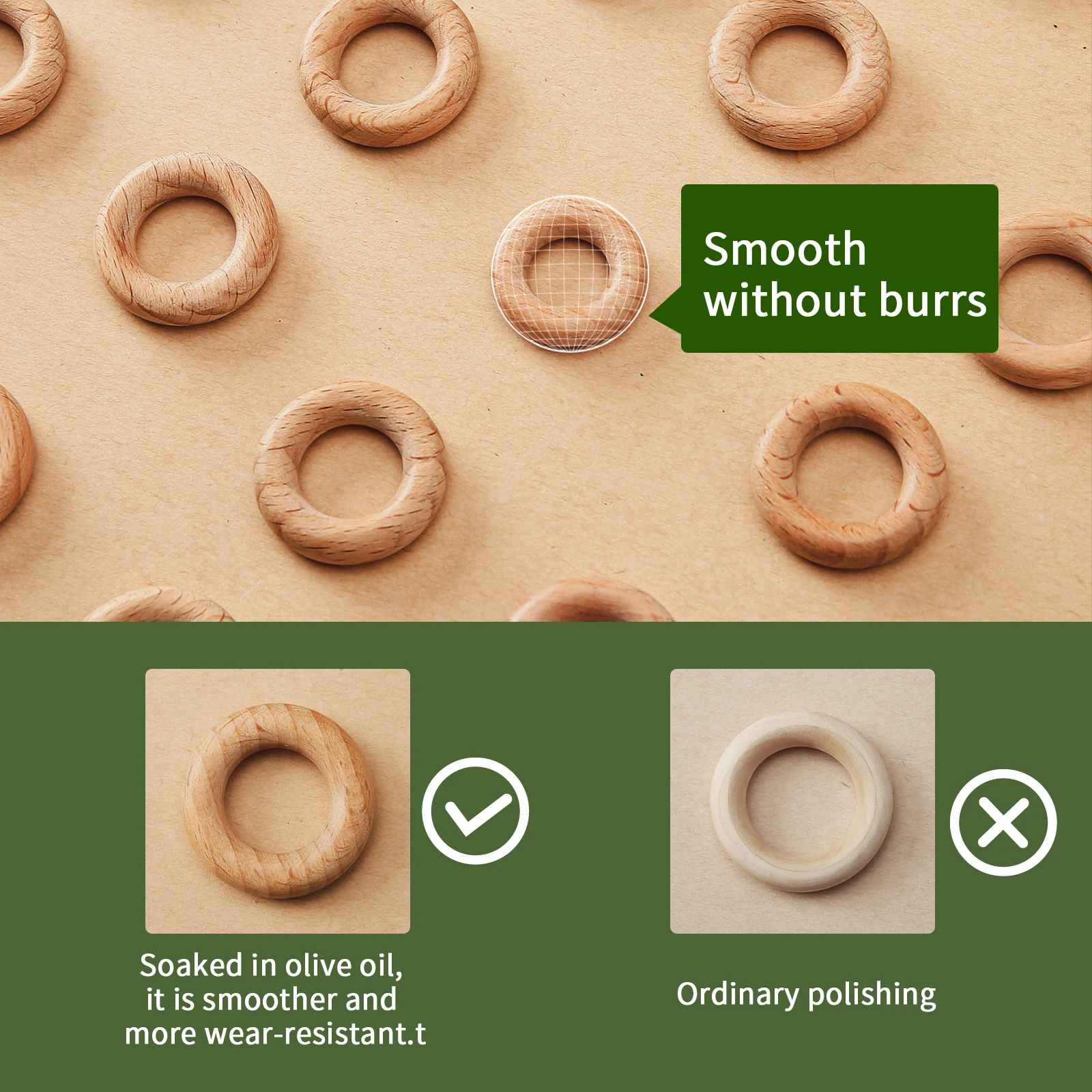 Let's Make 100pc 25/30mm Beech Wooden Ring Food Grade Wood Teether Children's Jewelry DIY Crafts Accessories Nursing Pendant