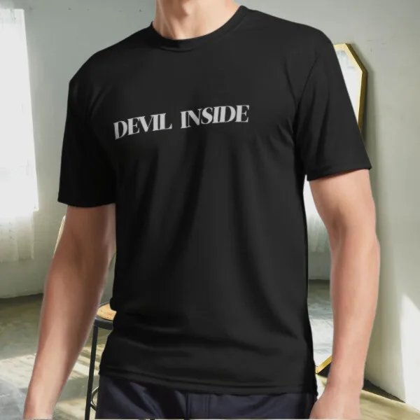 New Shirt Devil Inside, silver Active Logo TShirt Funny Size S to 5XL