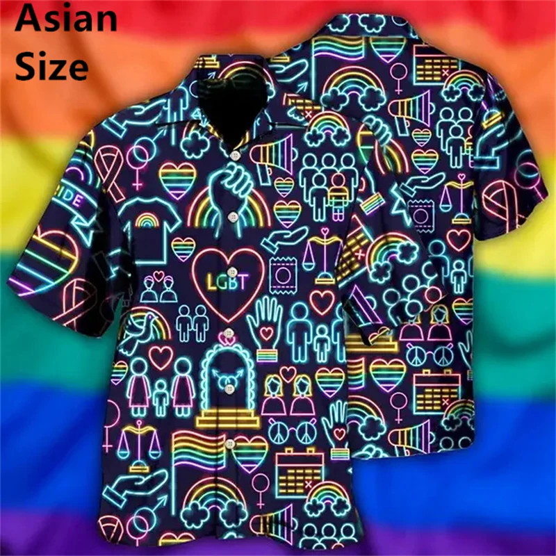 LGBT Gay Pride Hawaiian Shirt For Men Women Summer 3d Print Colourful Gay Shirts Love Is Love Lapel Short Sleeves Button Blouse