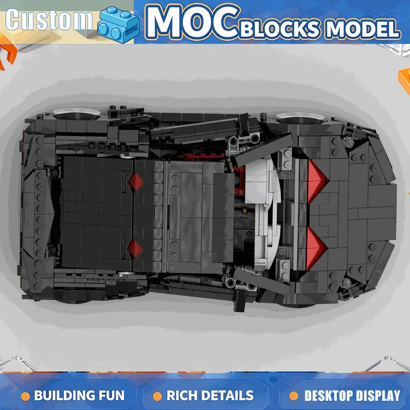 1363PCS Black Performance Supercar Building Blocks Detailed Sports Vehicle Model DIY Assembly Set Rear Wing Home Collection Gift