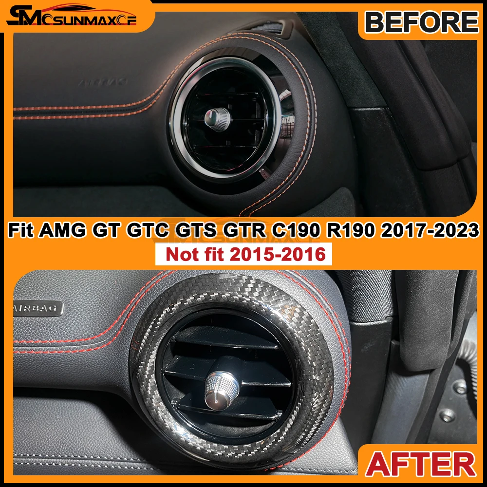 For Benz AMG GT C190 R190 GTC GTS GTR 2Doors 2017-2023 Real Dry Carbon Fiber Side Air Vent Cover Sticker Car Interior Accessorie