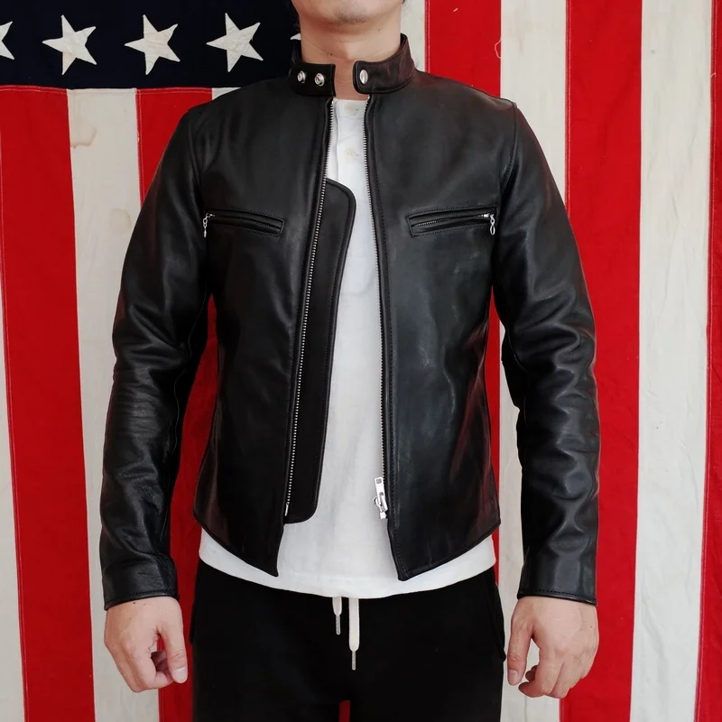 motor Free shipping.sales.Brand Classic biker style genuine leather jacket.mens US 641 horsehide coat.quality slim