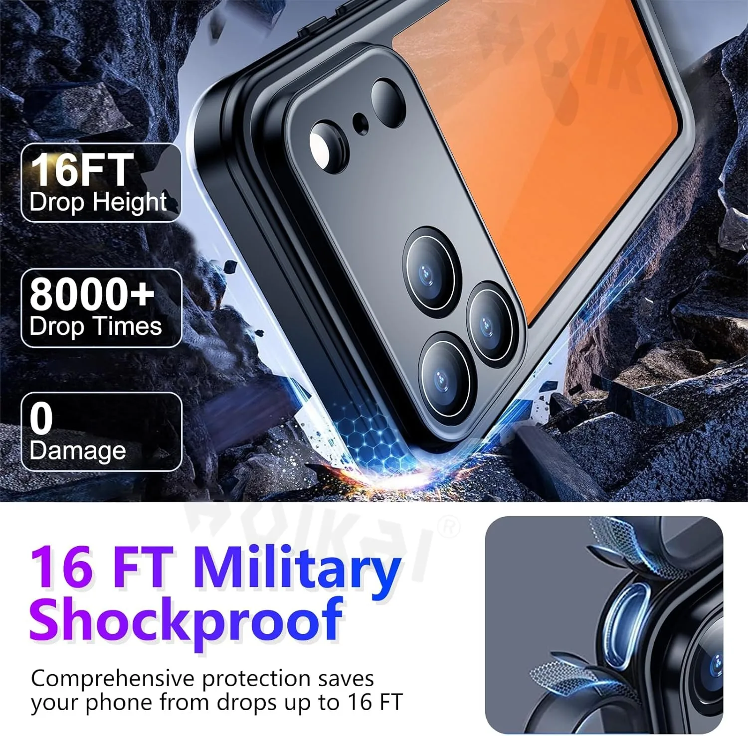 Wodoodporne etui IP68 do iPhone 18 Pro Max 17e 16e 16 Pro Max 15 14, odporne na upadki, ochrona całego ciała, wytrzymałe etui ochronne. — zdjęcie produktu 5