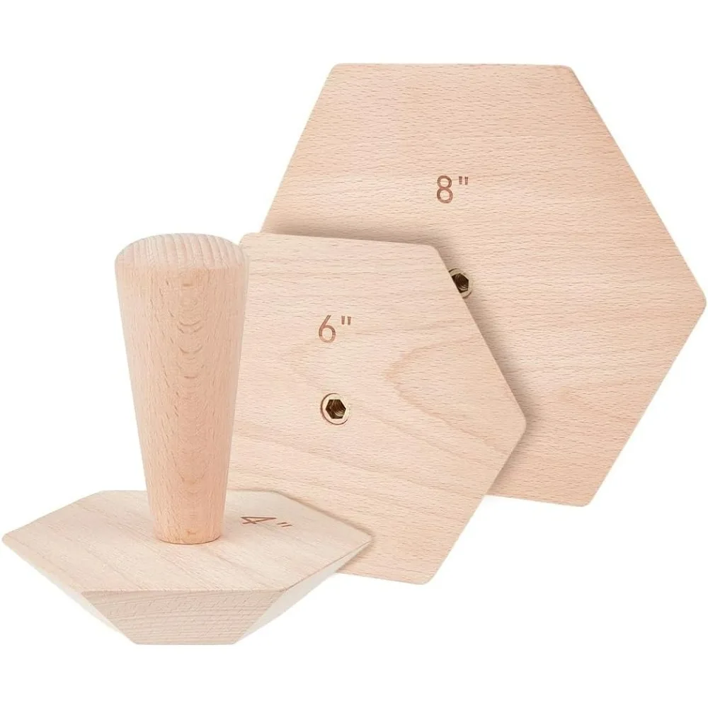 

3 Sets Wooden Ceramic Top Tools 4"/ 6"/ 8" Hexagonal Pottery Tools with Handle for Ceramic Bowl & Plate Making DIY 0.9" Thick