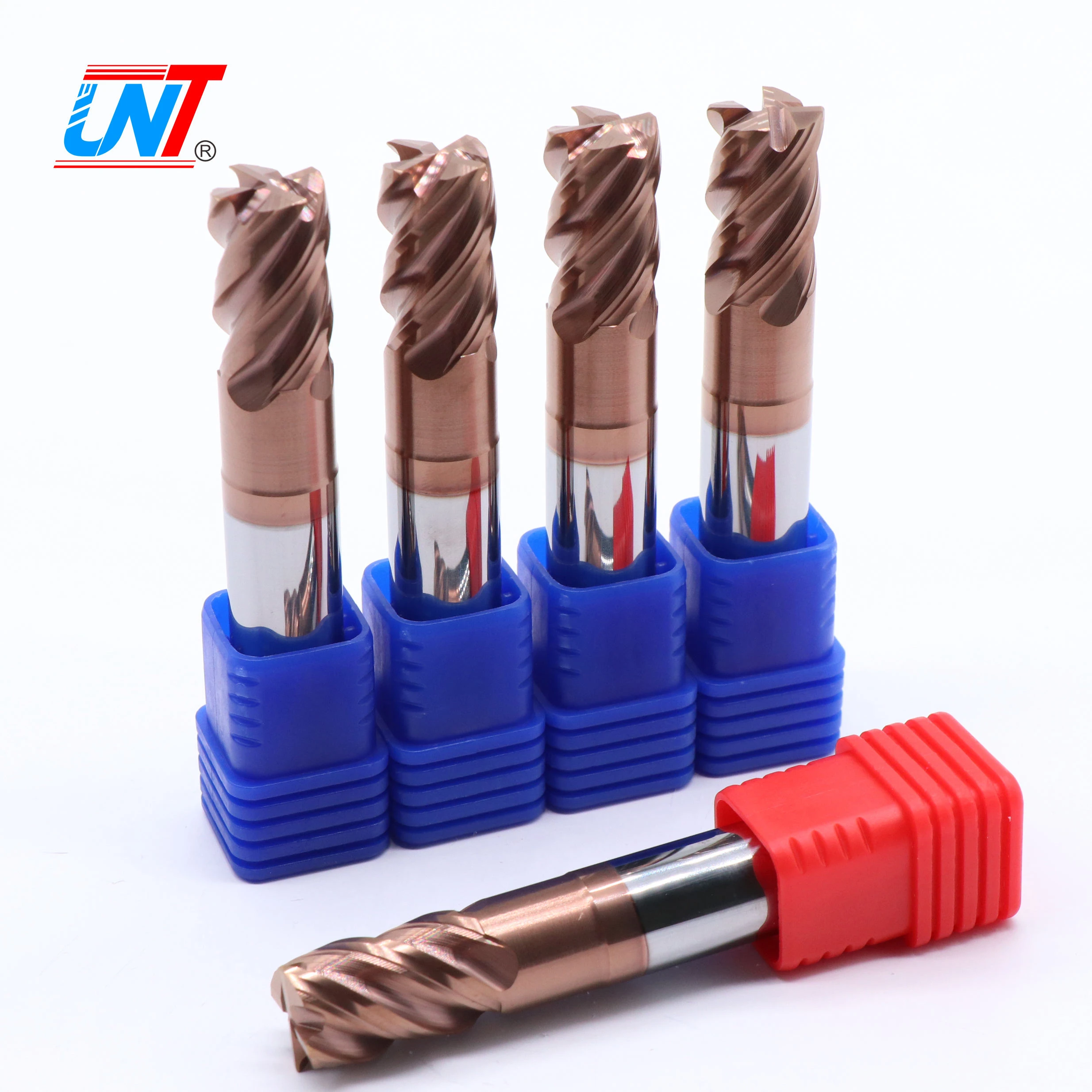 UNT HRC70 4 Flutes Carbide High Precision Fresa CNC Tools Corner Radius Milling Cutter for High Hardness Metal 45° Helix Angle