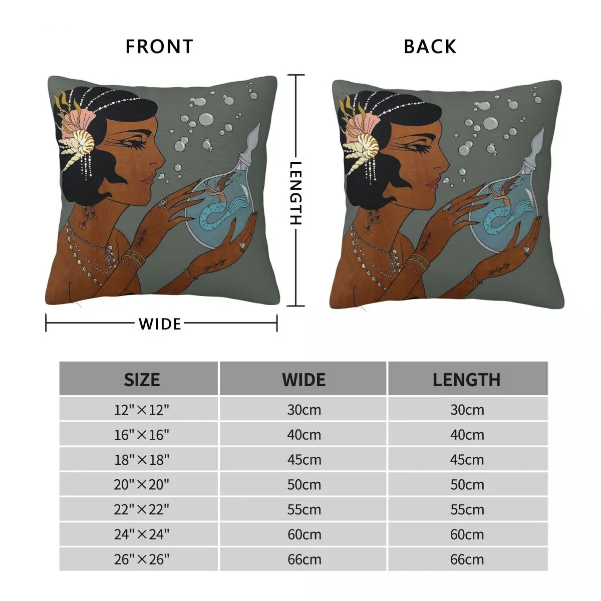 The Sea Witch Mermaid Square Pillowcase Polyester Linen Velvet Printed Zip Decor Throw Pillow Case Home Cushion Cover