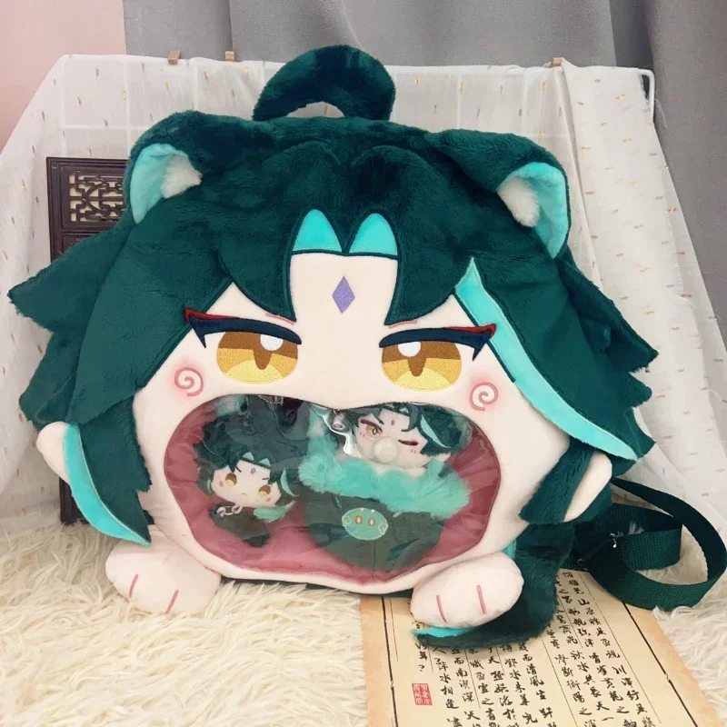 Anime Game Genshin Impact Cosplay Lolita Girls Itbag Xiao Kawaii Face Plush Stuffed Backpack Funny Bags Wallet Decor Gift Bag