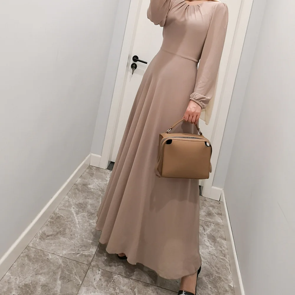 Dubai Chiffon Donna Pianura Abito Musulmano Abaya Turchia Caftano Abiti da Festa Ramadan Jalabiya Festa da Sera Musulmane Femme Abiti