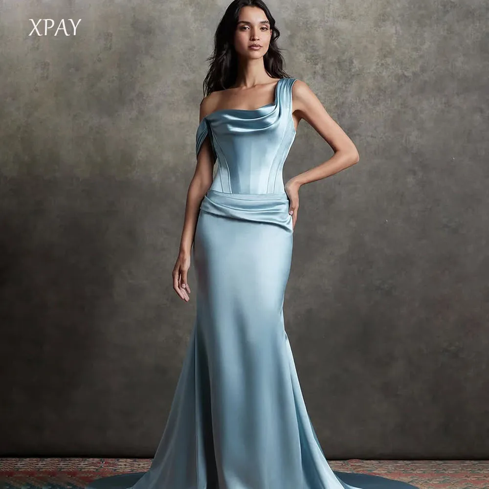 

XPAY Элегантные атласные вечерние платья на одно плечо для похудения Длинные платья русалки для выпускного вечера длиной до пола Вечерние банкетные платья для взрослых