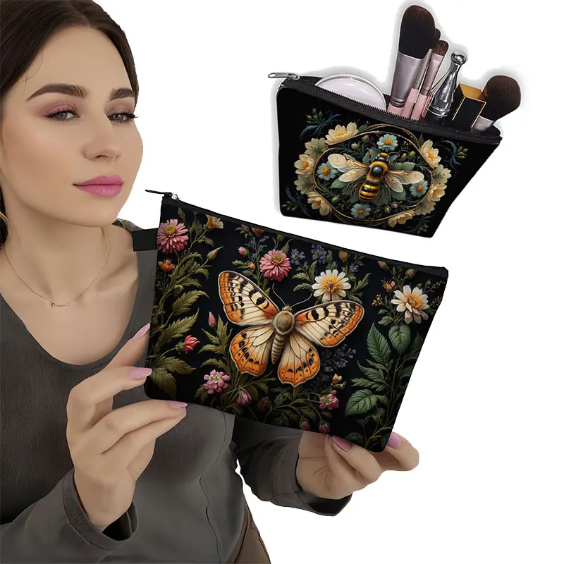 Stampa 3D Cute Bee Dragonfly Moth Butterfly Home Storage Bag donna Beauty Makeup Bags Girls Cosmetic Case rossetto Small Pouch