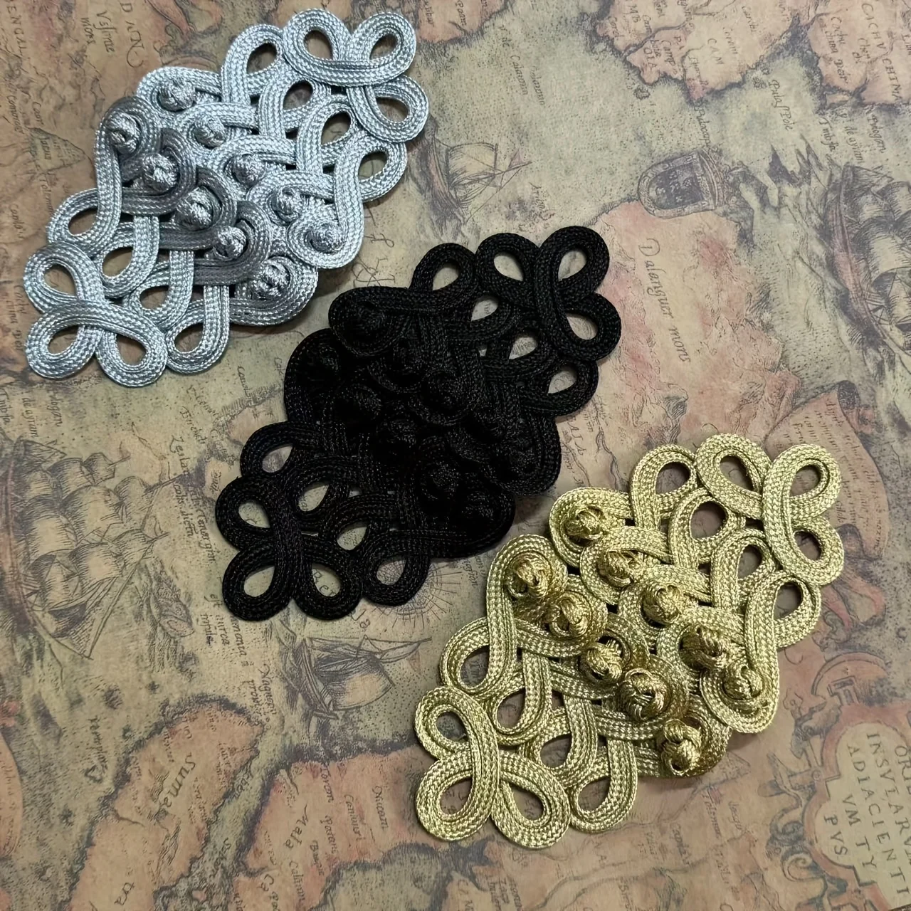 19.5*10cm Gold Uniform Knot Button, Baroque Frog Fastener Cord Embroidery  Knot Button  Applique For Clothing DIY Accessories