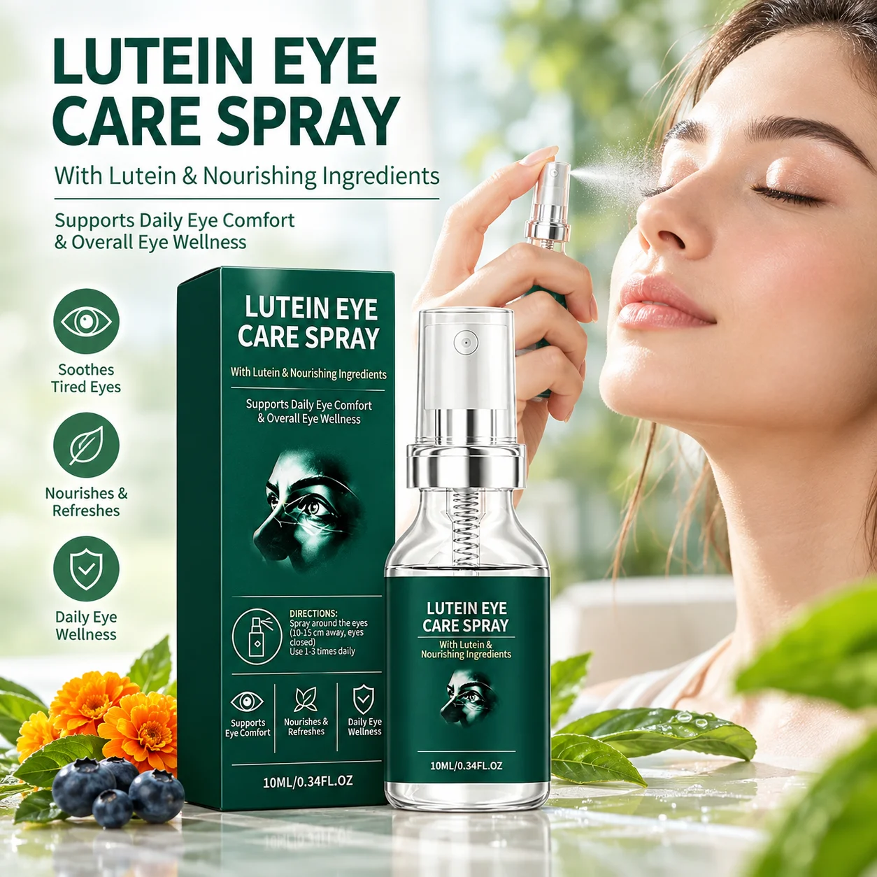 Lutein Eye Spray Plants-Based Formula Relieve Eye Dryness Nourish Eyes Skin Area Refreshing Fine Mist Design For Daily Eye Care