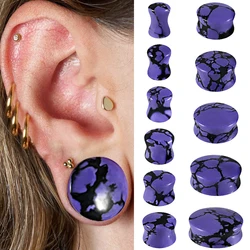 1PC Stone Ear Gauge Double Flared Saddle Ear Plugs Cool Purple Lines Ear Stretchers Tunnels Expanders Body Piercing Jewelry